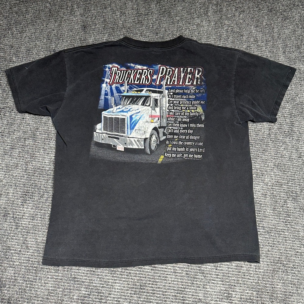 Black Truckers‎ Prayer Graphic T Shirt Men's Large Praying Truck Driving Shirt
